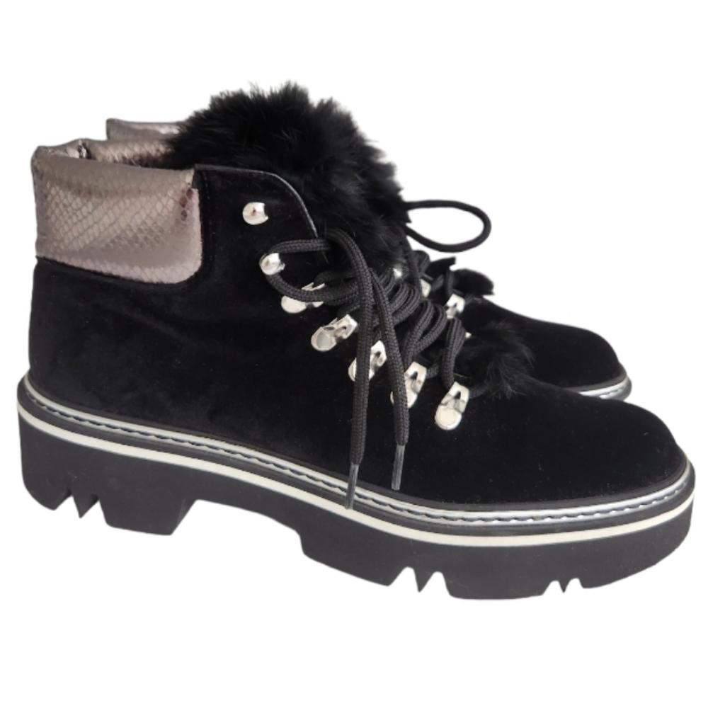Pollini Velvet Lace Up Booties - Picture 2 of 11